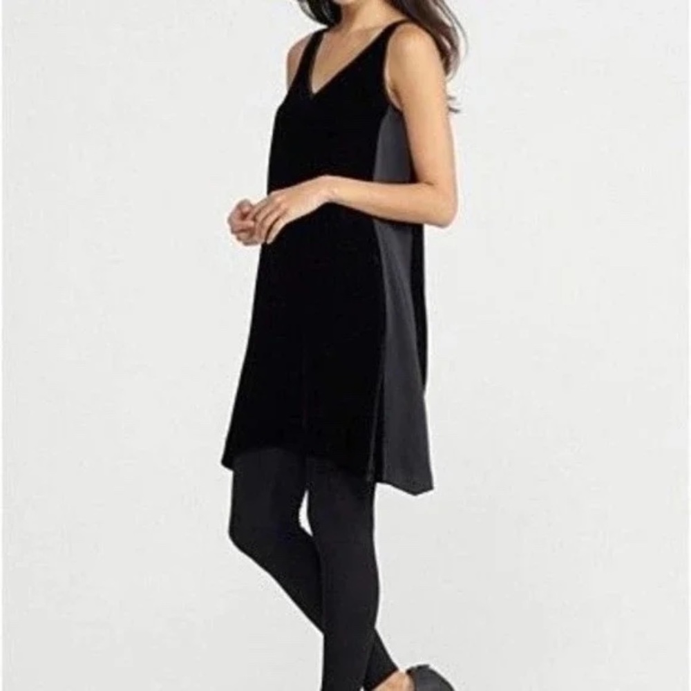 Eileen Fisher Velvet Layering Dress Black V–neck, Small